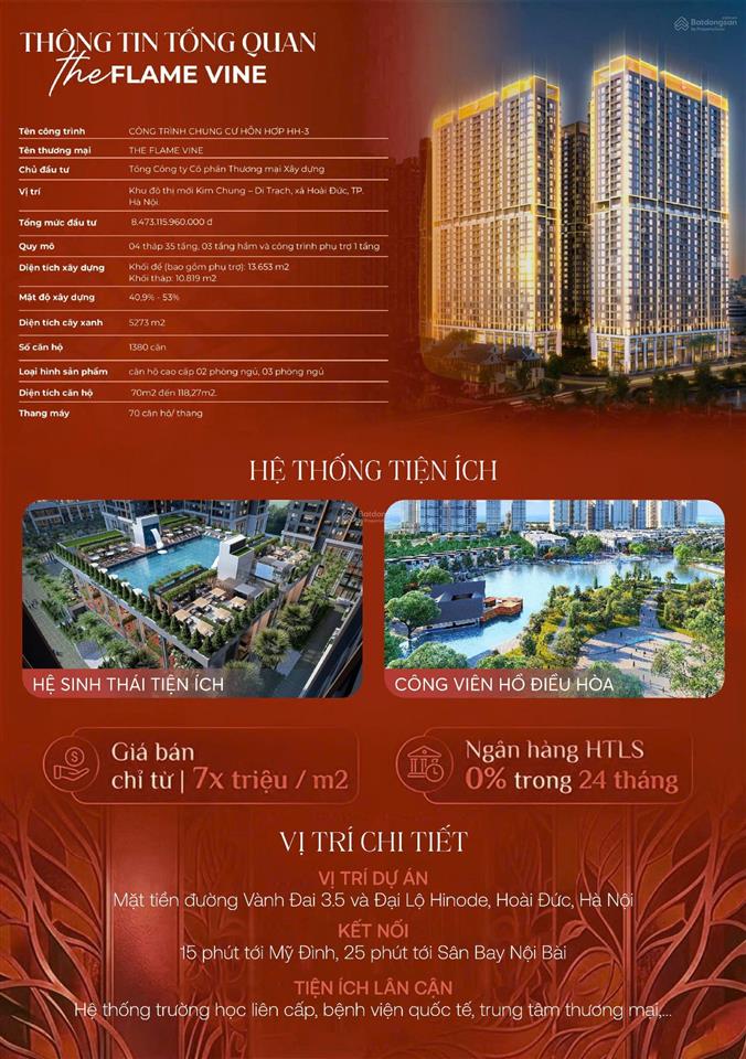 Căn hộ chung cư tại hoài đức tài chính chỉ từ 2 tỷ tại dự án the flame vine hinode royal park