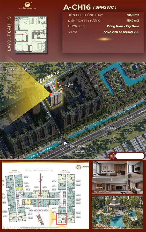 Căn hộ 3pn rẻ nhất hiện tại, giá chỉ 45tr/m2, tầng cao thoáng mát  sunshine legend city