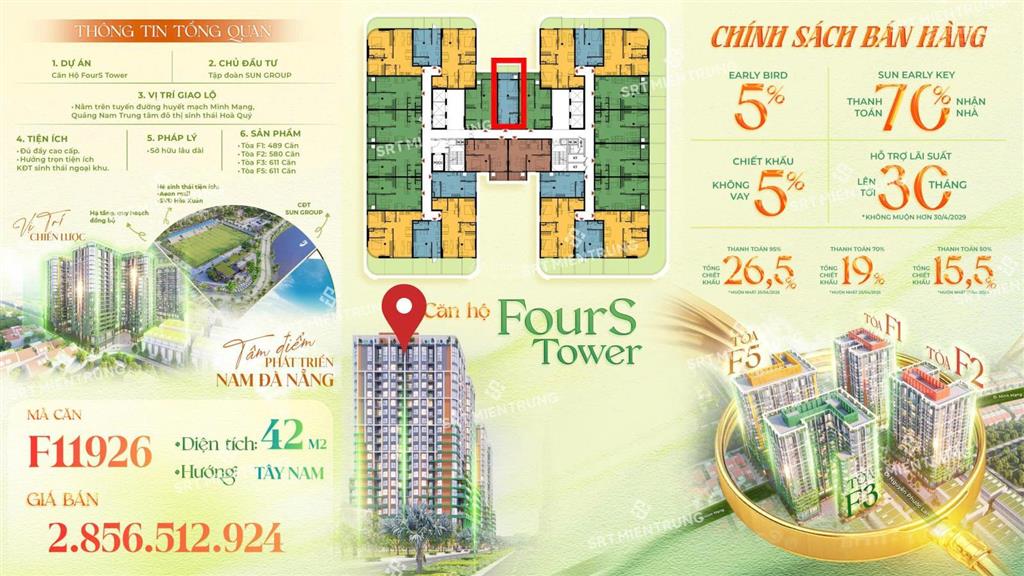 Bán căn 1pn+ fours sun group  tầng cao view đẹp  giá chủ đầu tư  f11919.