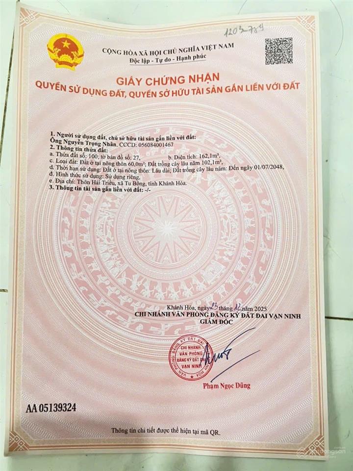 Bán nhanh lô đất tại thôn hải triều tu bông vạn ninh