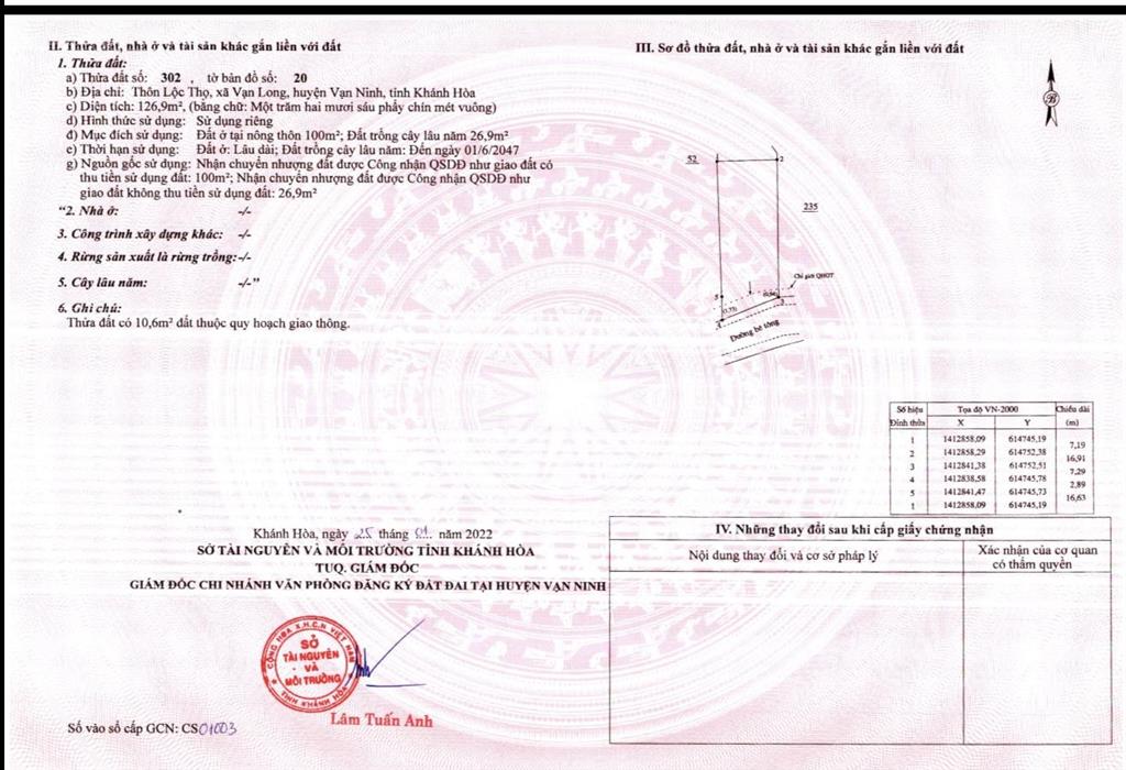 Lô đất đẹp vuông vức tại xã vạn long, giá bán 18tr/m2