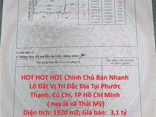 HOT HOT HOT Chính Chủ Bán Nhanh Lô Đất Vị Trí Đắc Địa Tại Phước Thạnh, Củ Chi, TP Hồ Chí