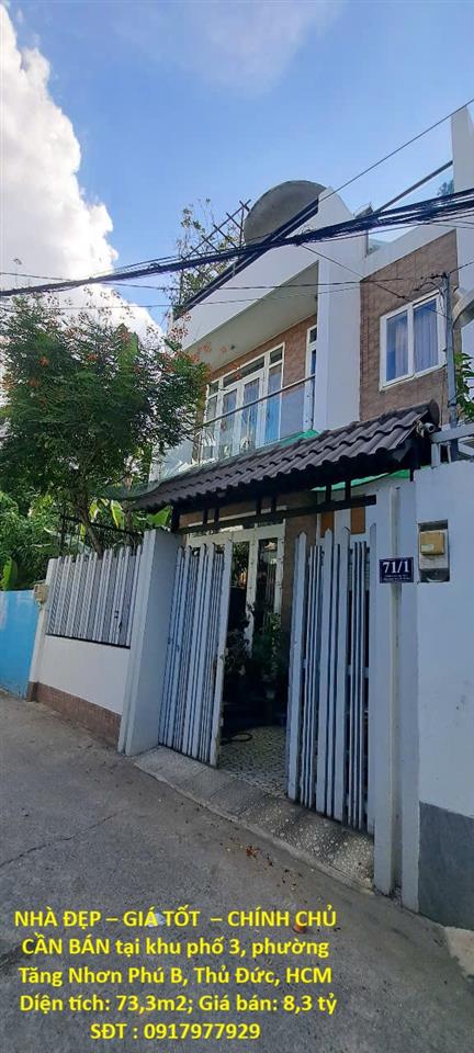 NHÀ ĐẸP – GIÁ TỐT  – CHÍNH CHỦ CẦN BÁN tại khu phố 3, phường Tăng Nhơn Phú B, Thủ Đức, HCM