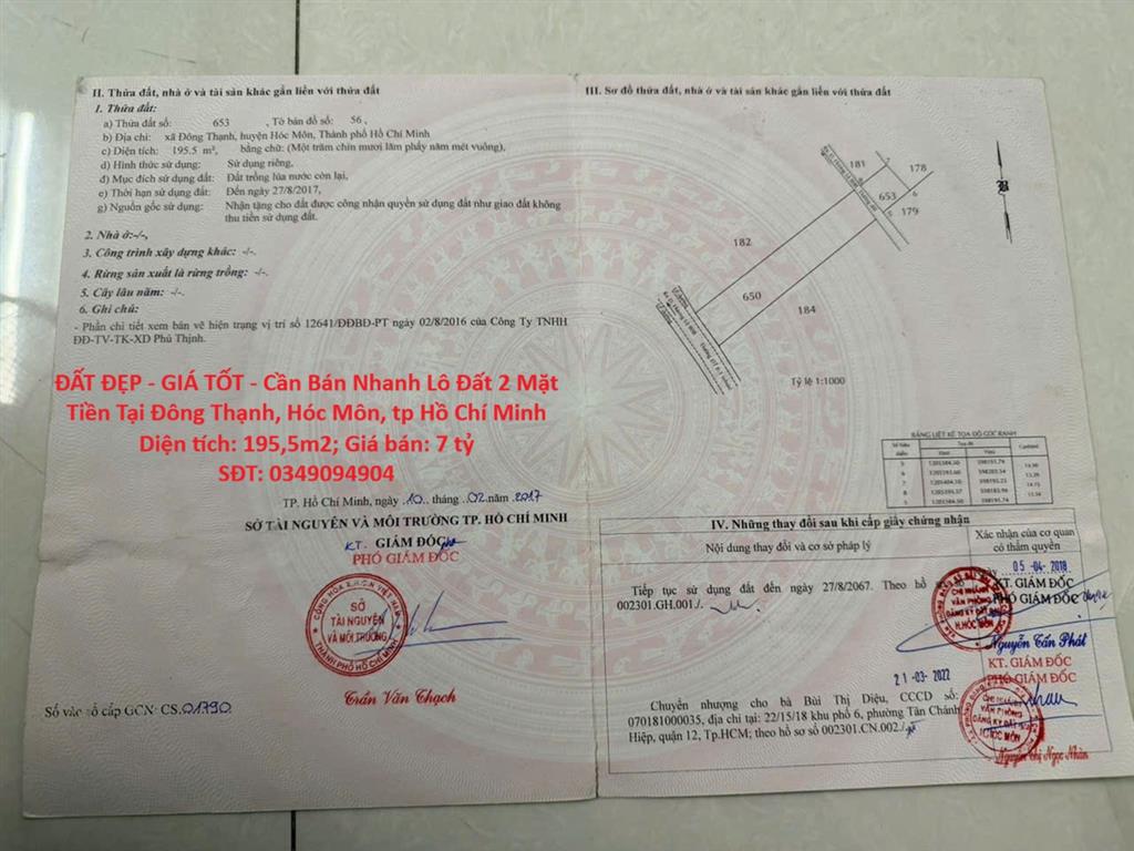 ĐẤT ĐẸP - GIÁ TỐT - Cần Bán Nhanh Lô Đất 2 Mặt Tiền Tại Đông Thạnh, Hóc Môn, tp Hồ Chí