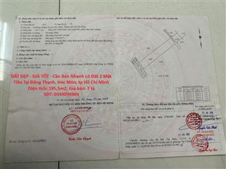 ĐẤT ĐẸP - GIÁ TỐT - Cần Bán Nhanh Lô Đất 2 Mặt Tiền Tại Đông Thạnh, Hóc Môn, tp Hồ Chí