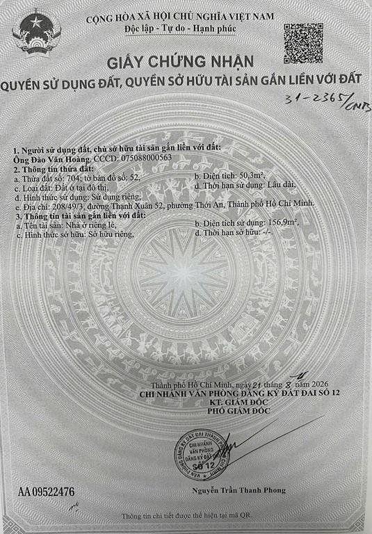 HOT HOT– CHÍNH CHỦ CẦN BÁN NHÀ ĐẸP Tại PHƯỜNG THẠNH XUÂN, Q.12, TP HCM