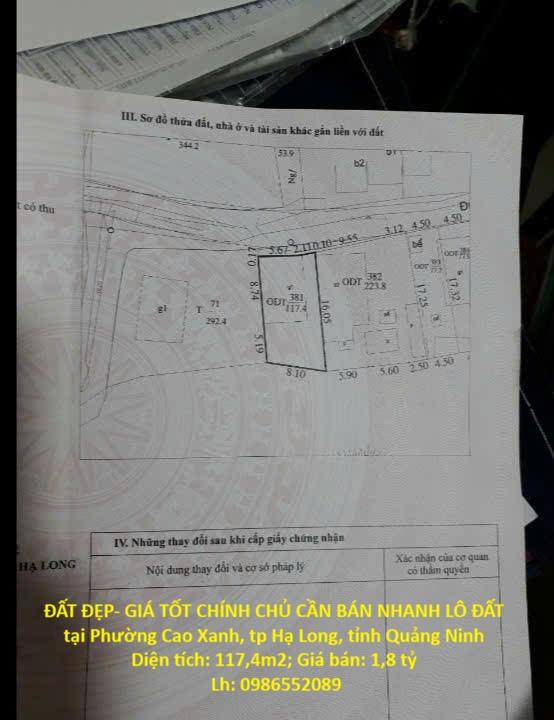 ĐẤT ĐẸP- GIÁ TỐT CHÍNH CHỦ CẦN BÁN NHANH LÔ ĐẤT tại tp Hạ Long, tỉnh Quảng Ninh