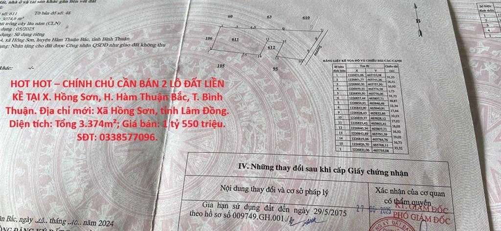HOT HOT – CHÍNH CHỦ CẦN BÁN 2 LÔ ĐẤT LIỀN KỀ TẠI X. Hồng Sơn, H. Hàm Thuận Bắc, T. Bình