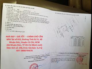 NHÀ ĐẸP – GIÁ TỐT  – CHÍNH CHỦ CẦN BÁN TẠI số 655, Đường Tỉnh lộ 15, Xã Nhuận Đức, Huyện