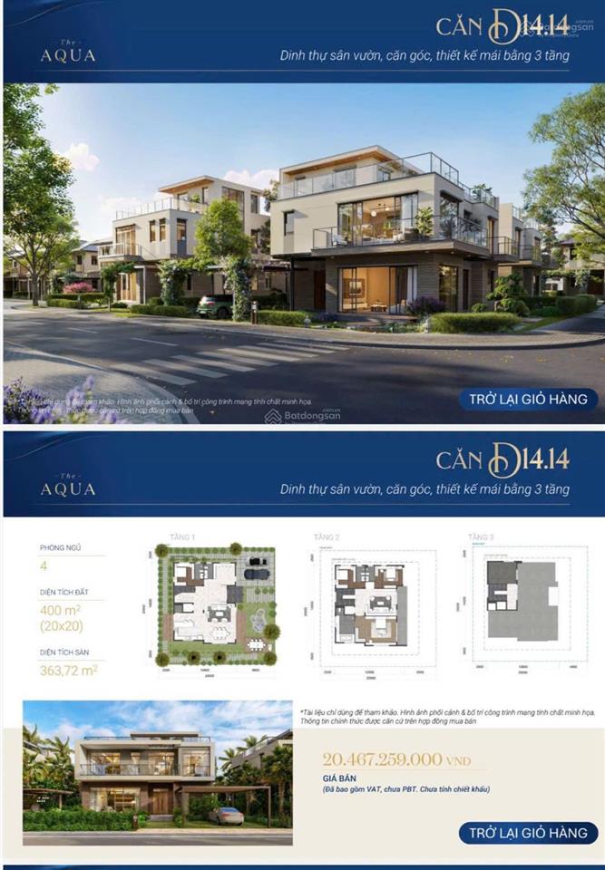 Biệt thự the aqua 1 khu đô thị waterpoint  căn bìa, gần sông, giá chỉ 37,25tr/m2