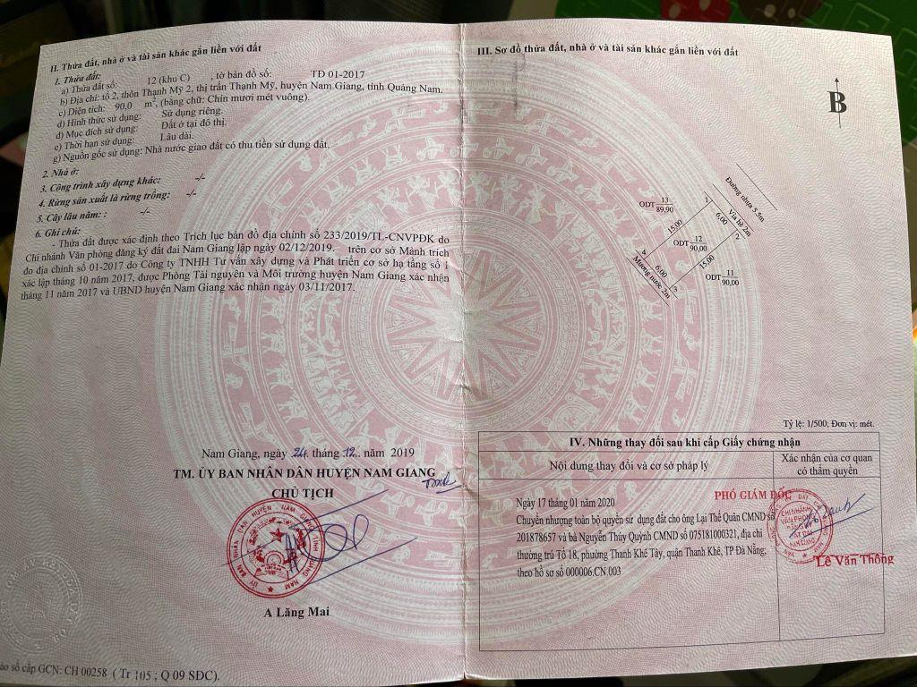 Bán lỗ BĐS đường nhựa 5,5m Thị Trấn Thạnh Mỹ, Huyện Nam Giang, Đà Nẵng