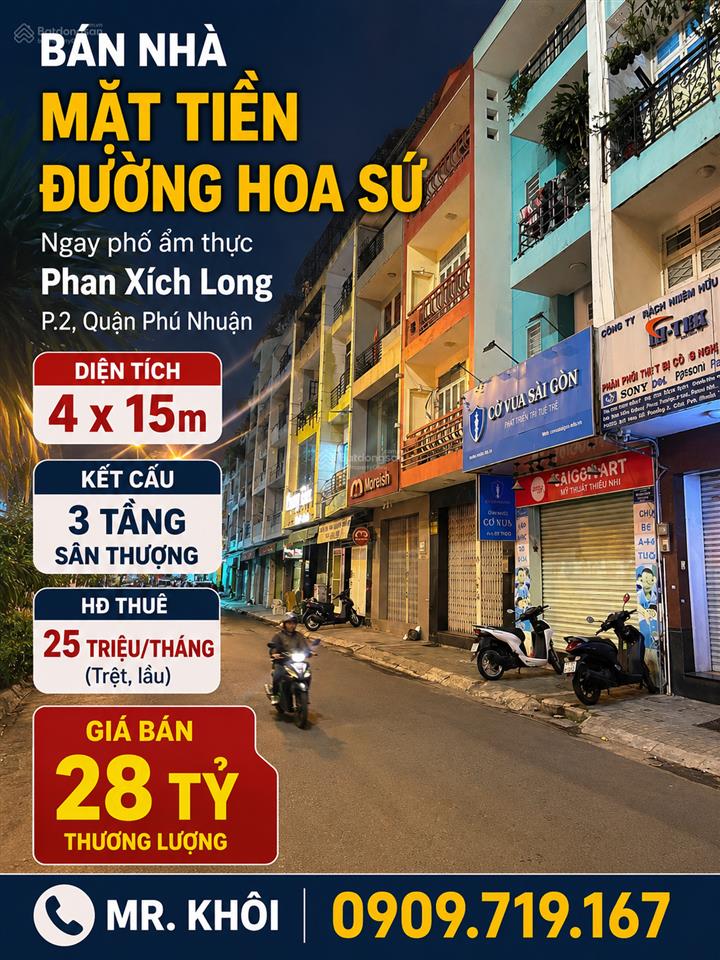 Nhà 4 tầng, mặt tiền hoa sứ bước ra là phố ẩm thực phan xích long p.2, q.phú nhuận.