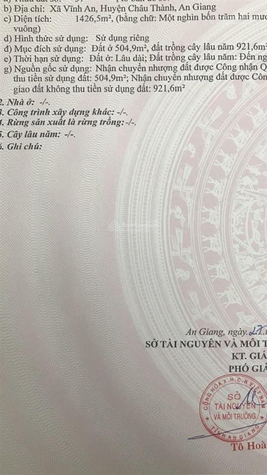 Bán đất tại vĩnh an, châu thành, an giang giá siêu hời 4,1 tỷ, 1426,5m2
