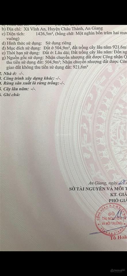 Bán đất tại vĩnh an, châu thành, an giang giá siêu hời 4,1 tỷ, 1426,5m2