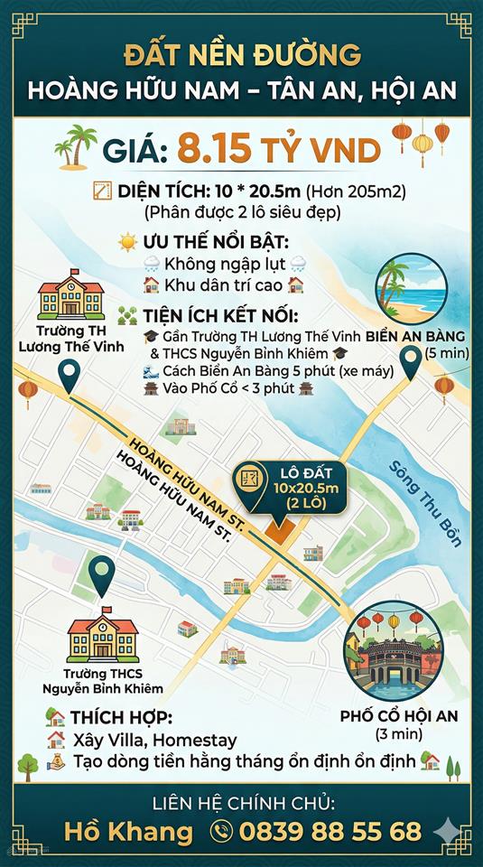 Chỉ 8.15 tỷ sở hữu siêu phẩm ngang 10 mét, đường 7,5 mét tại hoàng hữu nam  tân an  hội an.