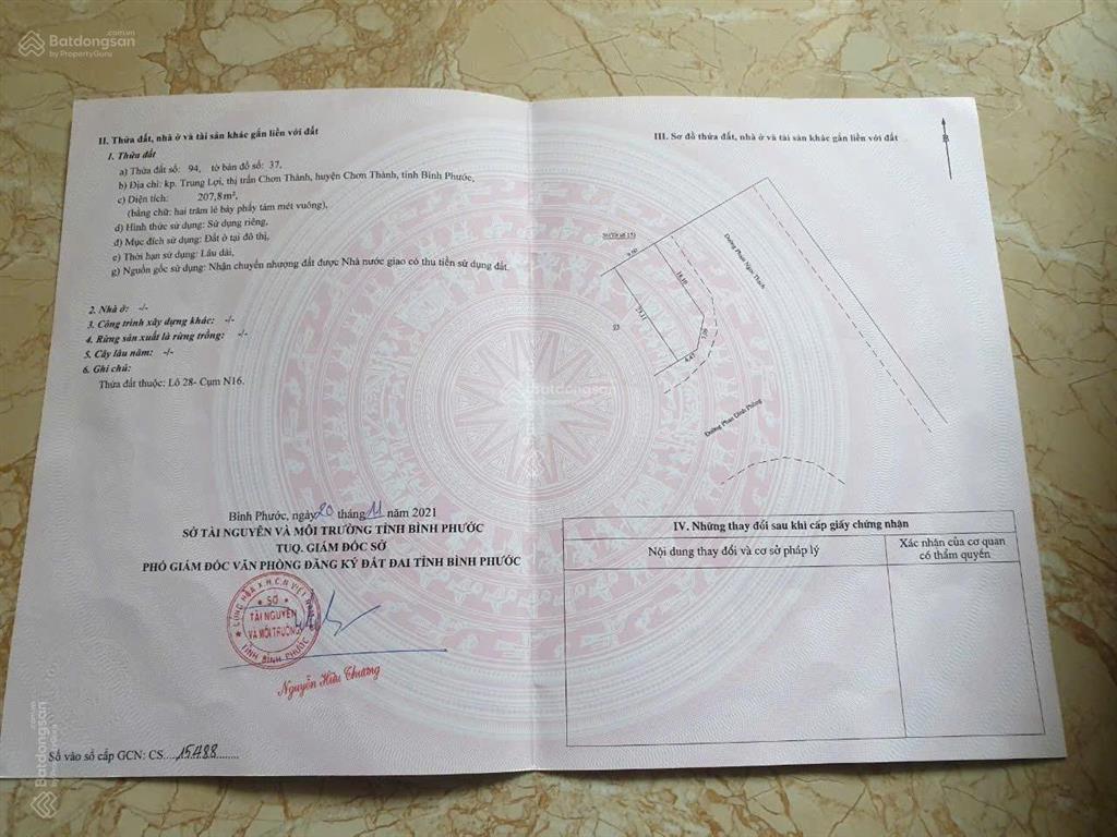 Đất 2 mặt tiền, ngay trung tâm hành chánh chơn thành, diện tích 10x23 mét