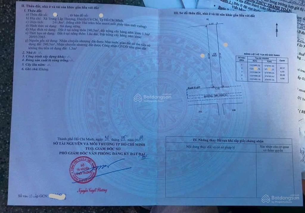 Cần bán gấp lô đất 240m2 giá 1ty2 ở đường nguyễn thị hẹ, xã trung lập thượng gần chợ sổ hồng riêng