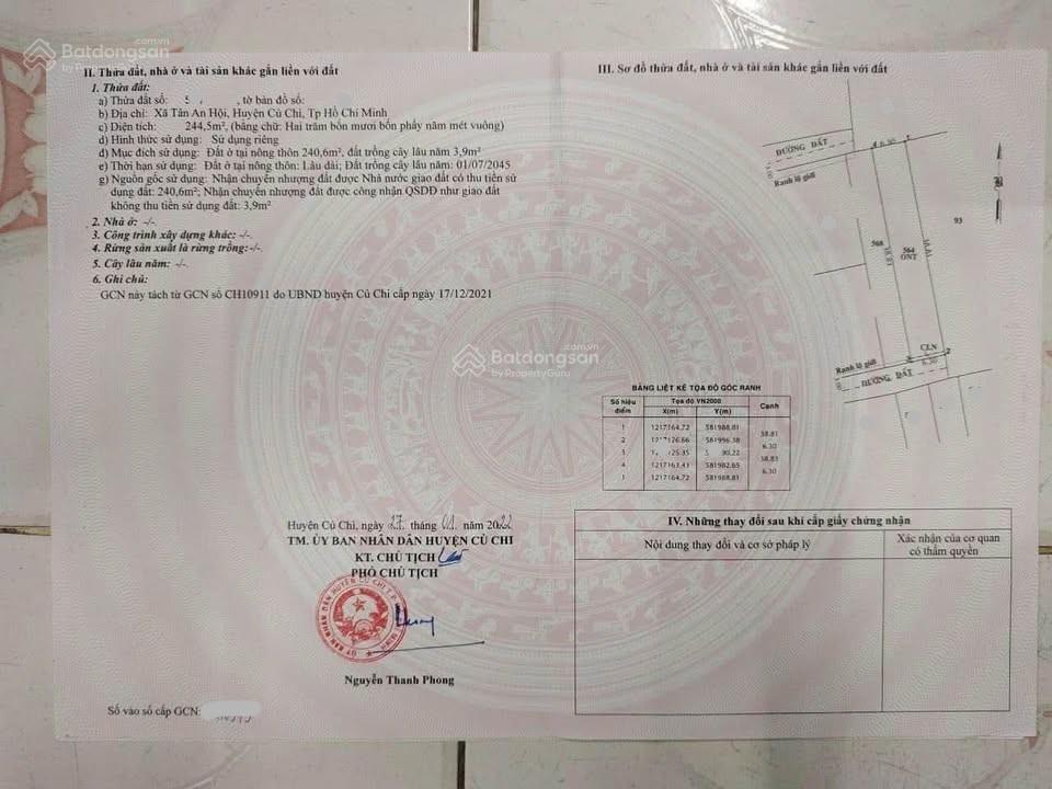 Bán gấp đất 244m² giá 1ty4 ngay đường nguyễn văn khạ xã tân an hội gần trường củ chi sổ hồng riêng
