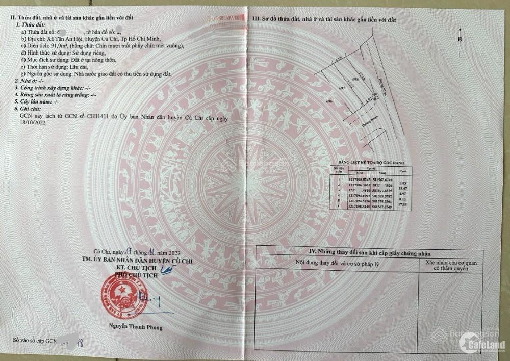 Bán gấp lô đất 92m² giá 950tr ngay đường nguyễn văn hoài xã tân an hội củ chi sổ hồng riêng