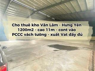 Cho thuê kho xưởng zamil 1.200m2 văn lâm, hưng yên điện 560kva, pccc chuẩn, cont vào tận nơi