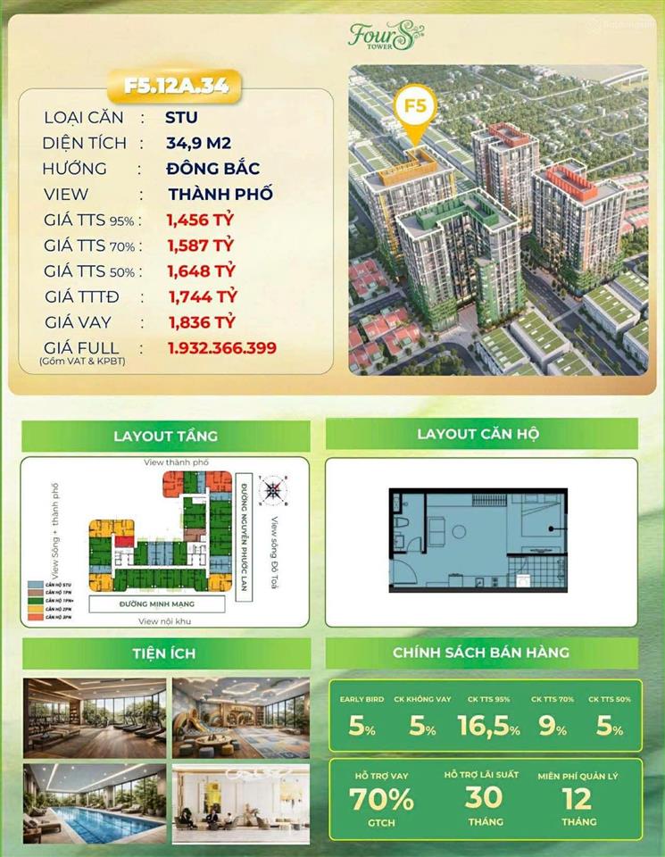 1,456 tỷ full giá sở hữu ngay căn hộ fours tower trung tâm khu đô thị mới đà nẵng