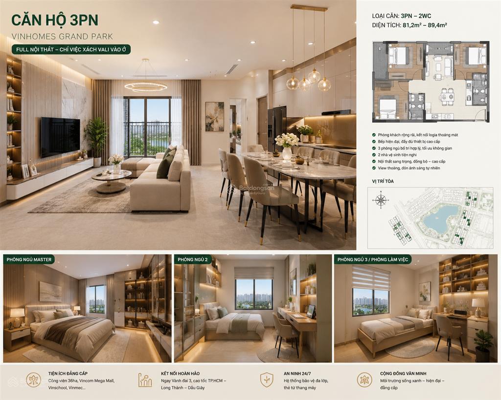Cần bán nhanh căn 3pn vinhomes grand park giá 3,7 tỷ!