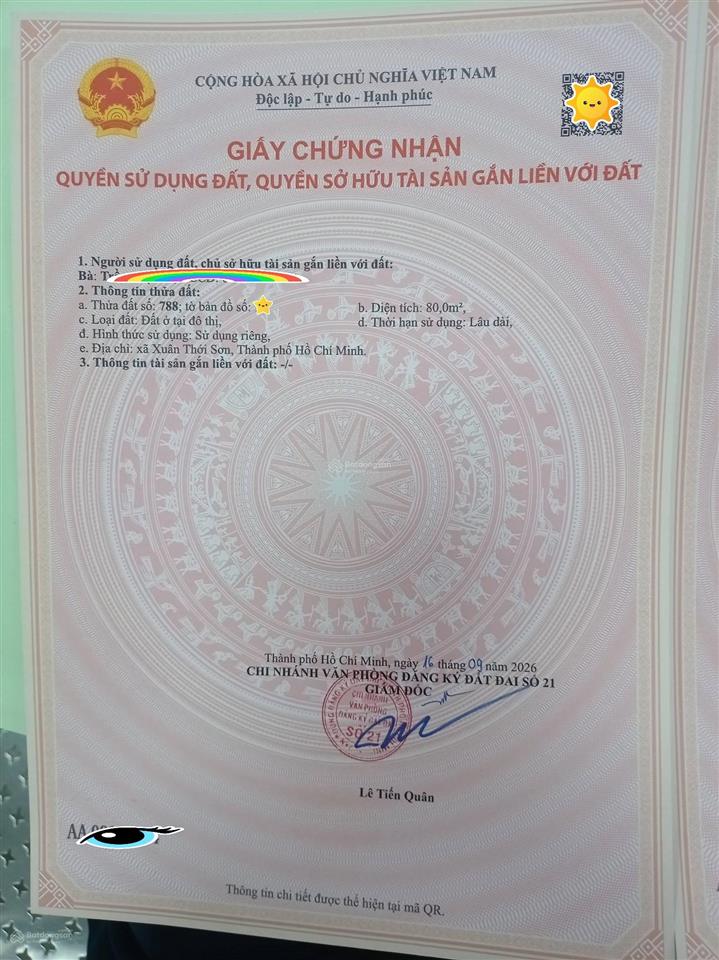 Bán đất 5x16m, cn 80m2 thổ cư  hẻm 5m trương thị như, xuân thới sơn  chỉ 2.55 tỷ
