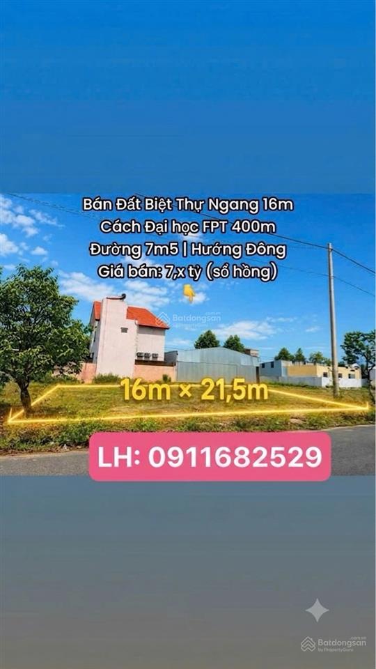 Rẻ + diện tích khủng (344m2) ngay đh fpt đà nẵng. ngang 16*21.5m