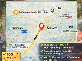 Bán lô đất đường 25 tiên lãng hải phòng mặt tiền 6m mặt đường 20m  đón sóng quy hoạch