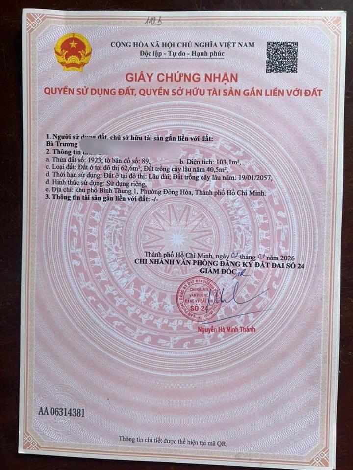 A trai hạ giá bán gấp lô đất đường nhựa đẹp gần làng đại học quốc gia