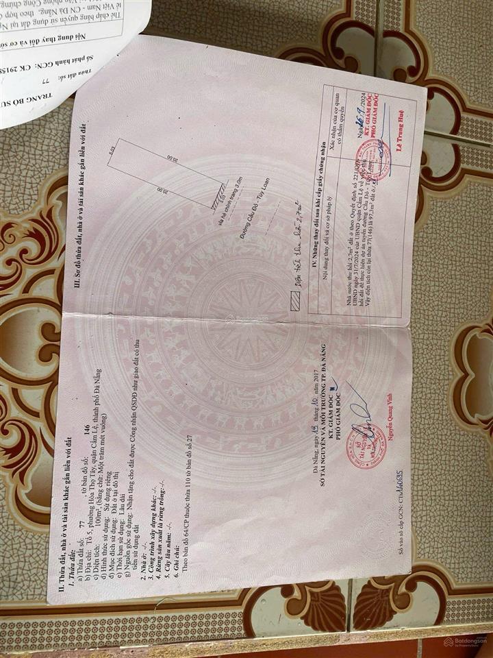 Bán đất mt 7m5 cầu đỏ tuý loan dt 100m2 chỉ 3ty 2 tl