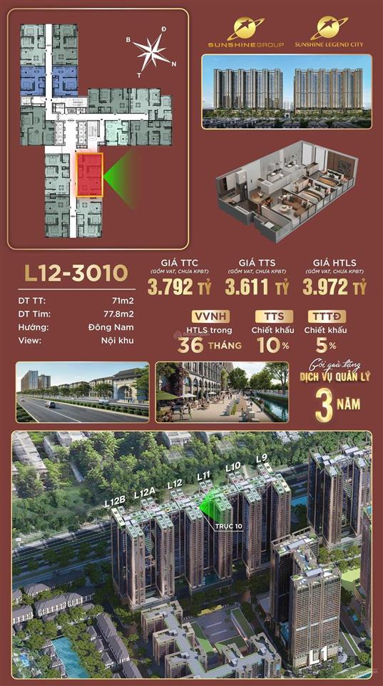 Căn 2pn full nội thất tầng cao diện tích 71m² giá 3,6 tỷ hỗ trợ ls 0% 36 tháng