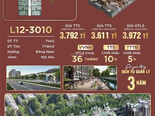 Căn 2pn full nội thất tầng cao diện tích 71m² giá 3,6 tỷ hỗ trợ ls 0% 36 tháng