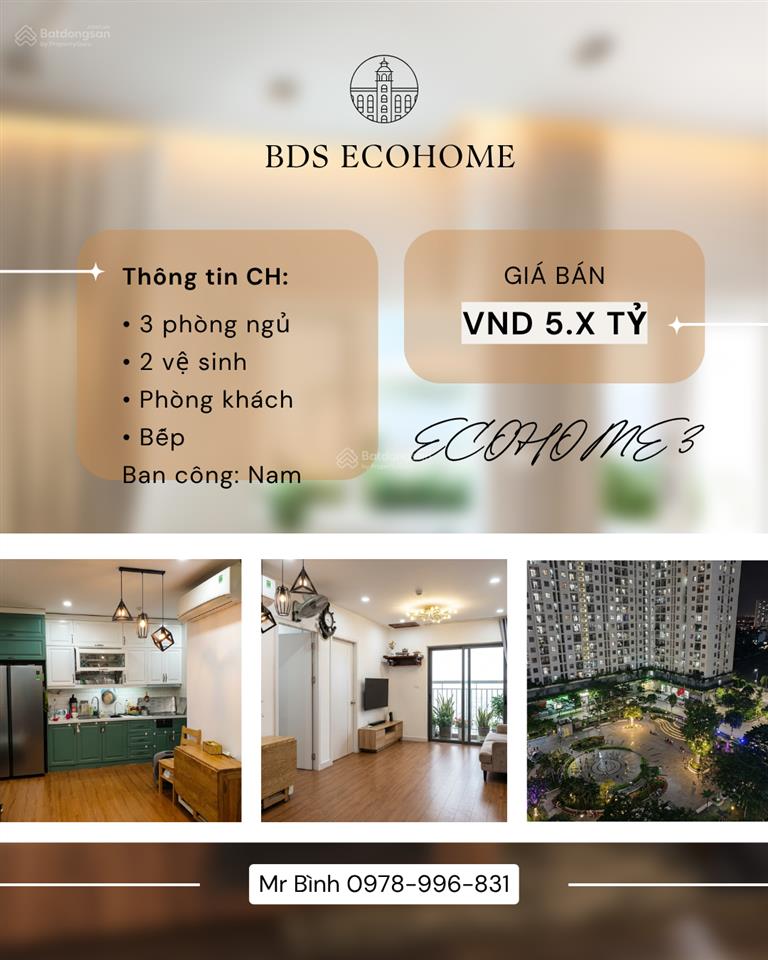 Bán gấp căn góc 3pn ecohome 3 đông ngạc  70m² ban công hướng nam mát mẻtặng full nội thất cao cấp