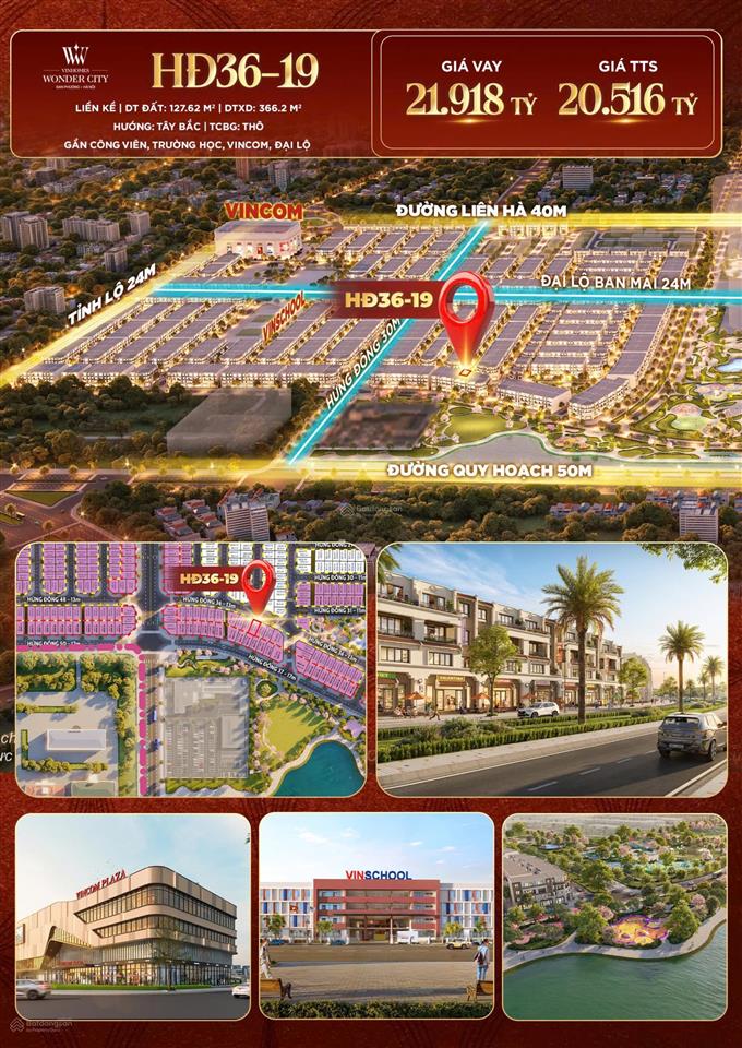 20.5 tỷ liền kề 126,7 m2 vinhomes đan phượng view hồ