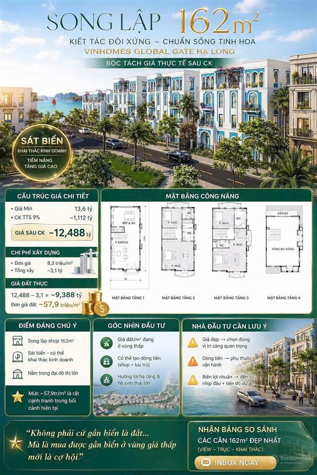 Biệt thự song lập 162m bóc tách giá thực tế sau ck tại vinhomes hạ long xanh