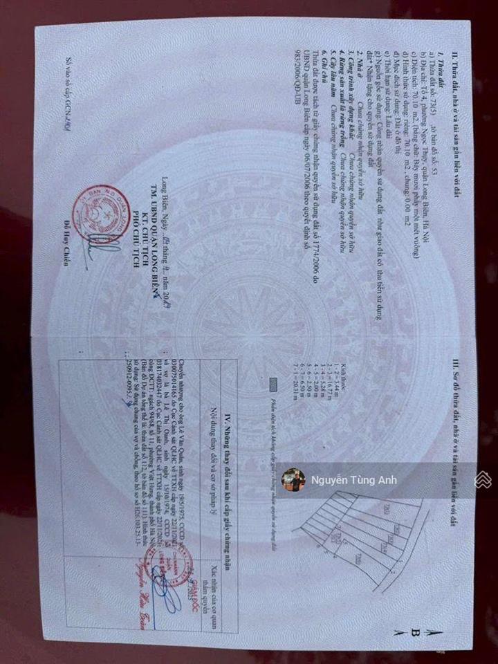 Bán đất ngõ 30 ngọc thuỵ 70.1m2 mặt tiền 3.4m ngõ thông giá 8 tỷ