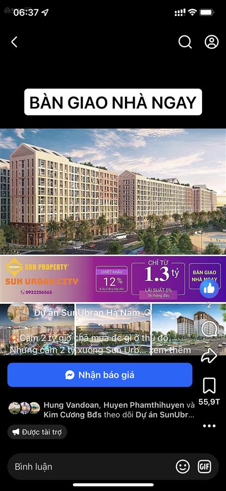 1,5 tỷ, sở hữu căn 3pn 65m2, vị trí đẹp, dự án sun urban hà nam