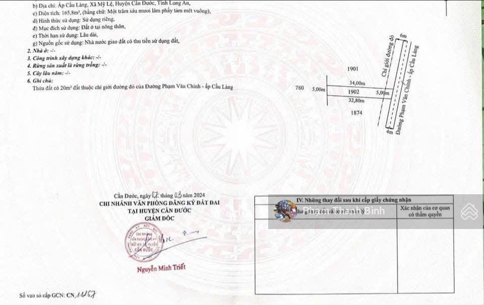 Bán lô dt830, mỹ lệ, cần đước, bán gấp đất 166m2 full thổ cư, giá 770 triệu