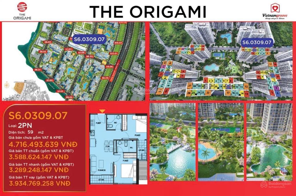 Căn 2pn giá 3,289 tỷ nổi bật phân khu origami vinhomes grand park