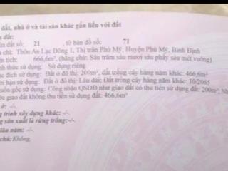 Chính chủ cần bán lô đất 670m2 đường chu văn an thị trấn phù mỹ, đất xây dựng 200m2