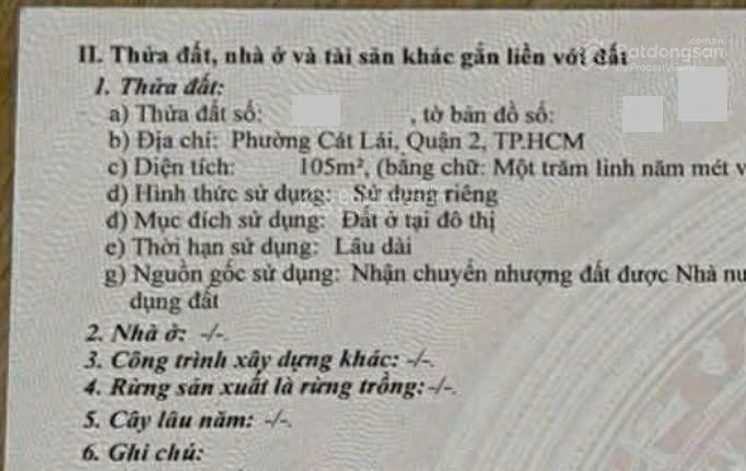 Đất trống 105m2 khu phân lô  ngang 5m  sổ chính chủ  cát lái  q.2