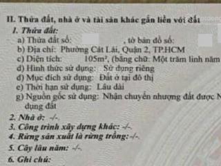 Đất trống 105m2 khu phân lô  ngang 5m  sổ chính chủ  cát lái  q.2