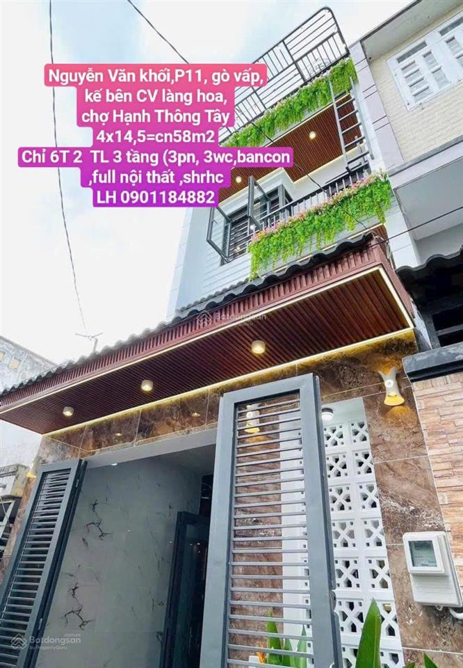 Nguyễn văn khối ,p11, go vấp kế bên cv làng hoa, chợ hạnh thông tây 6ty 2 tl ( 4x14,5 =5