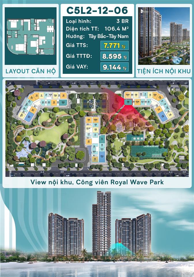 Căn hộ 3pn view hồ royal wave park giữa lòng đô thị  masteri grand coast