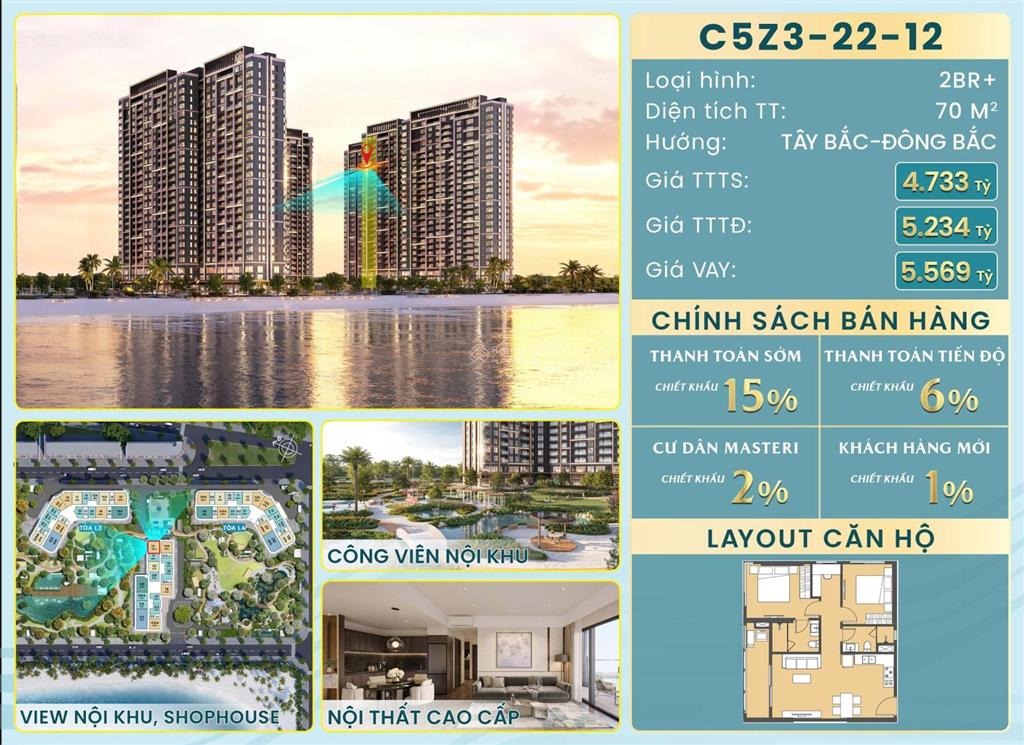 2pn+ view hồ giá chỉ từ 4,9 tỷ sở hữu ngay căn hộ 2pn+ masteri grand coast