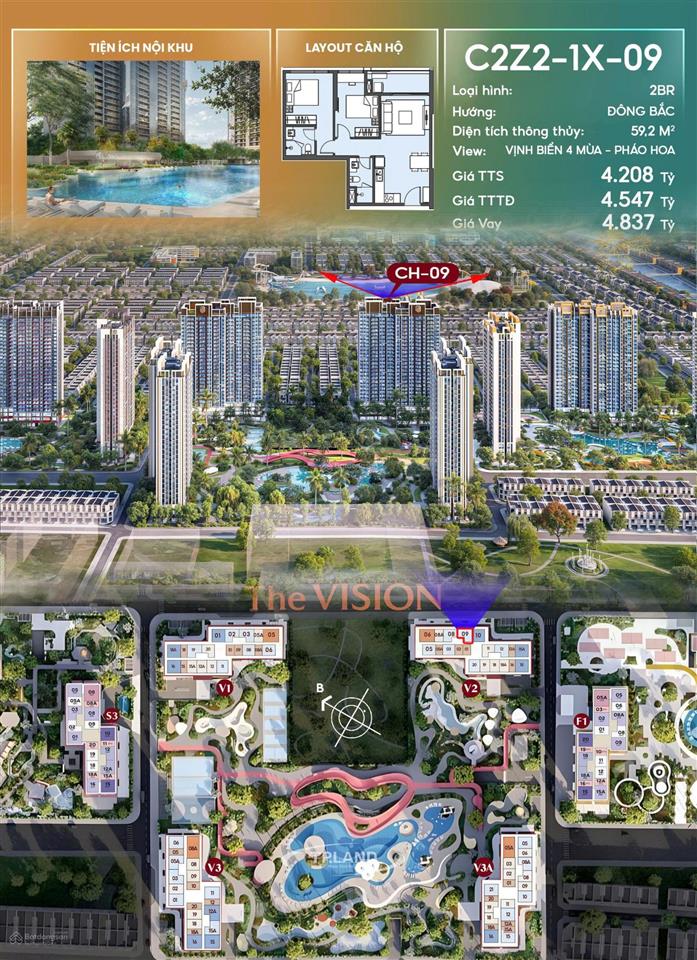 Cơ hội cuối !!! căn góc 2pn + view công viên duy nhất tại pk the vision