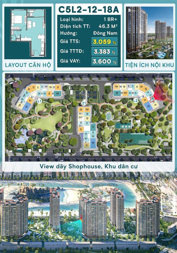 Bán nhanh !! căn hộ 1pn + view ngoại khu tại masteri grand coast