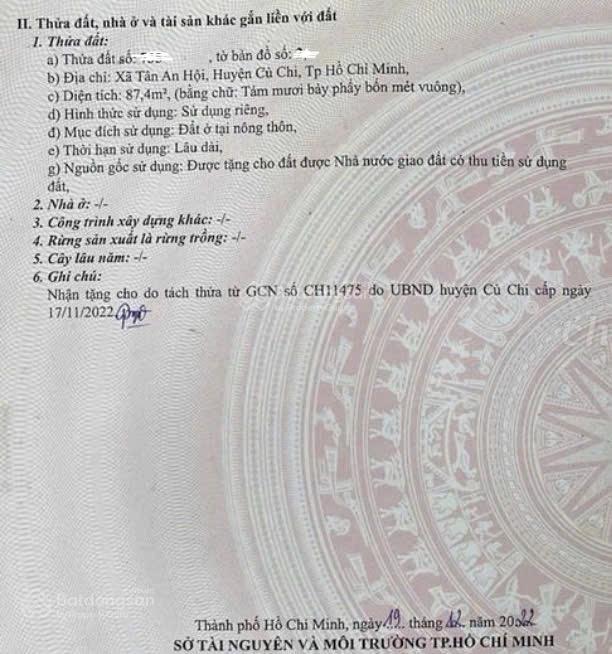 Giá ngộp đất ngộp 450tr 87,4m2 (5x17m)
x.tân an hội củ chi, đã lên full thổ cư,...