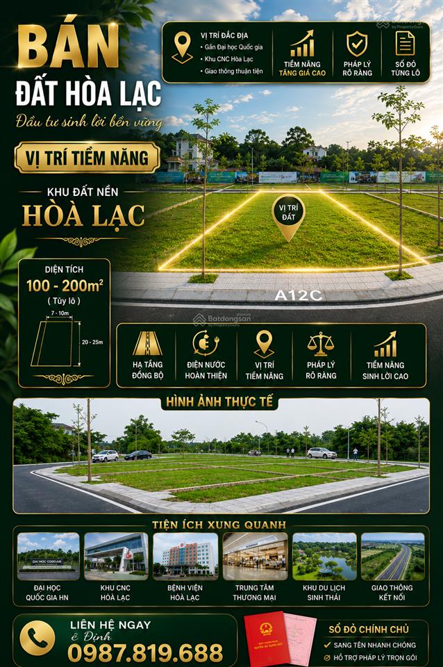 Bán đất hòa lạc gần khu công nghệ cao và đại học quốc gia chỉ hơn 2 tỷ